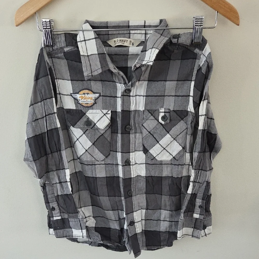 Old Navy Kids Causal Black and White Plaid Button Down Shirt